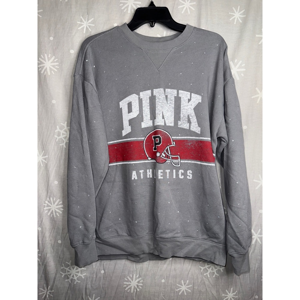 Victoria's Secret PINK Athletics Gray Rhinestone Football Sweatshirt Small